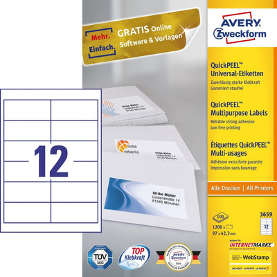 Avery 3659 Label Self-adhesive Rectángulo Permanente White 1200 Pieces — image 1