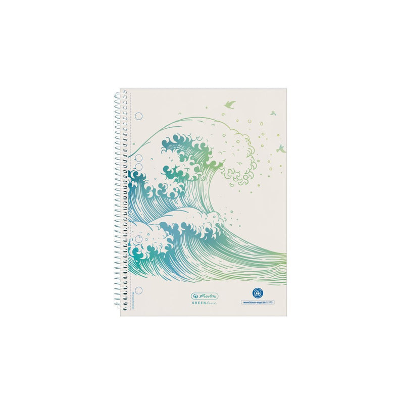 Herlitz Bloc Notas Espiral A5 Greenline 70 Hojas Cuadriculado With Motivo Ondulado, Bloc Universitario