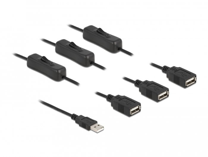 Delock USB Cable Type a Connector Male a 3 X USB Type a Connector Female With Switch 1M
