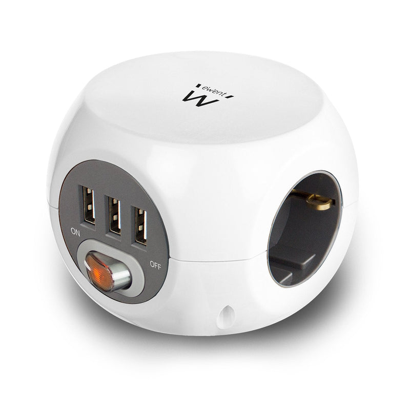 Ewent EW3939 Power Strip Bucket 3 Sockets/3 USB White