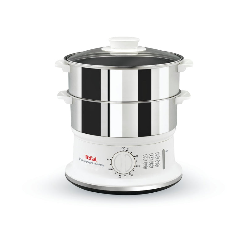 Tefal VC145 Vaporizador 2 Cesta(s) Independiente Blanco Acero Inoxidable, Cocedor Steam Acero Thin/Blanco 2 Cest