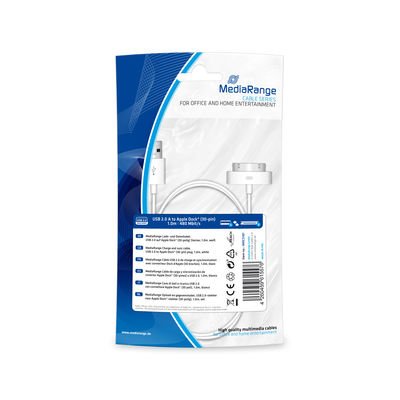 Mediarange Cable MRCS181 Phone Mobile Phone White 1M USB a Apple 30-PIN — image 1