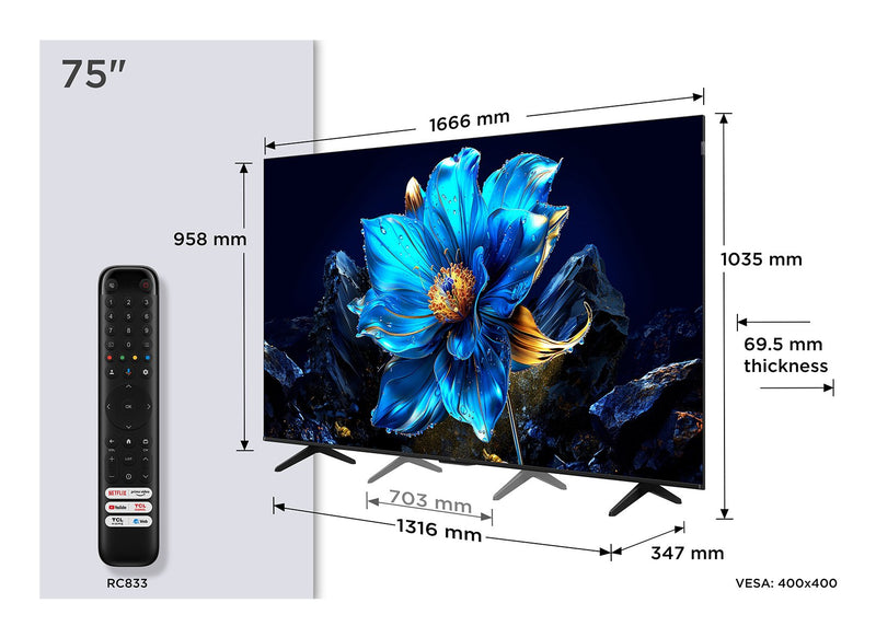 Tcl TV QLED 75P7K 75' Ultra HD 4K Smart TV Wi-Fi