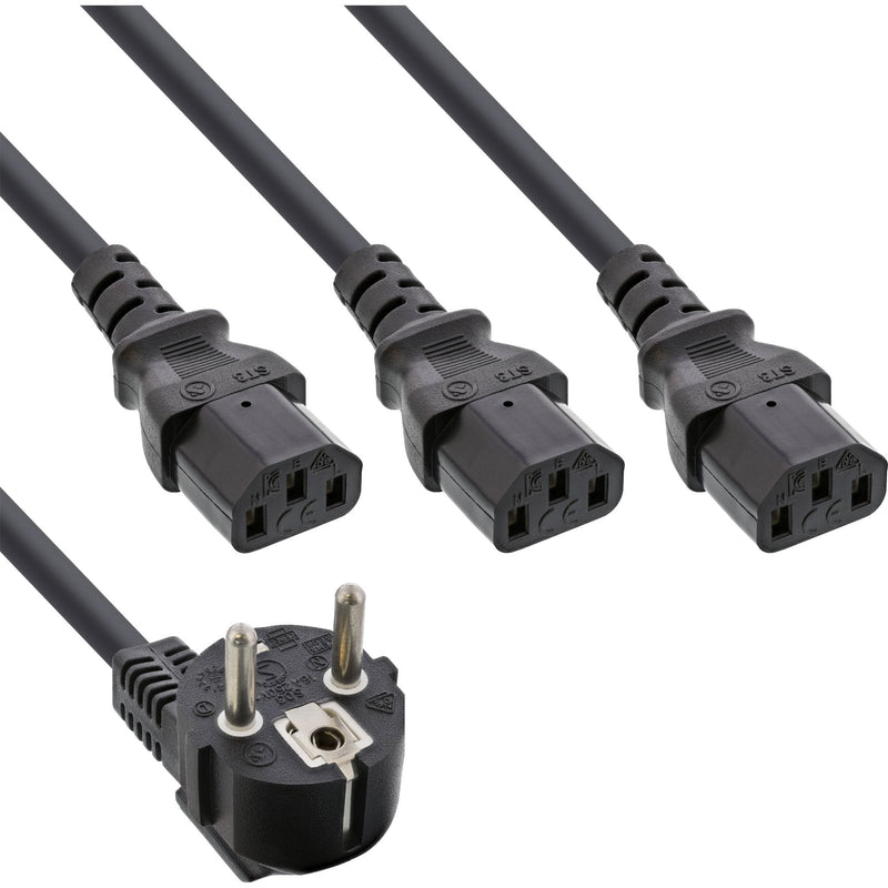Inline Cable Power And 1 Plug Type F a 3 Plugs IEC Black 1,8M