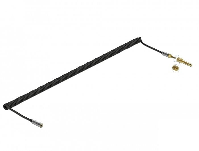 Delock Cable Espiral Extensión 3,5MM 3 Pin Connector Jack Male a Connector Jack Female With 6,35MM Adapter Ros