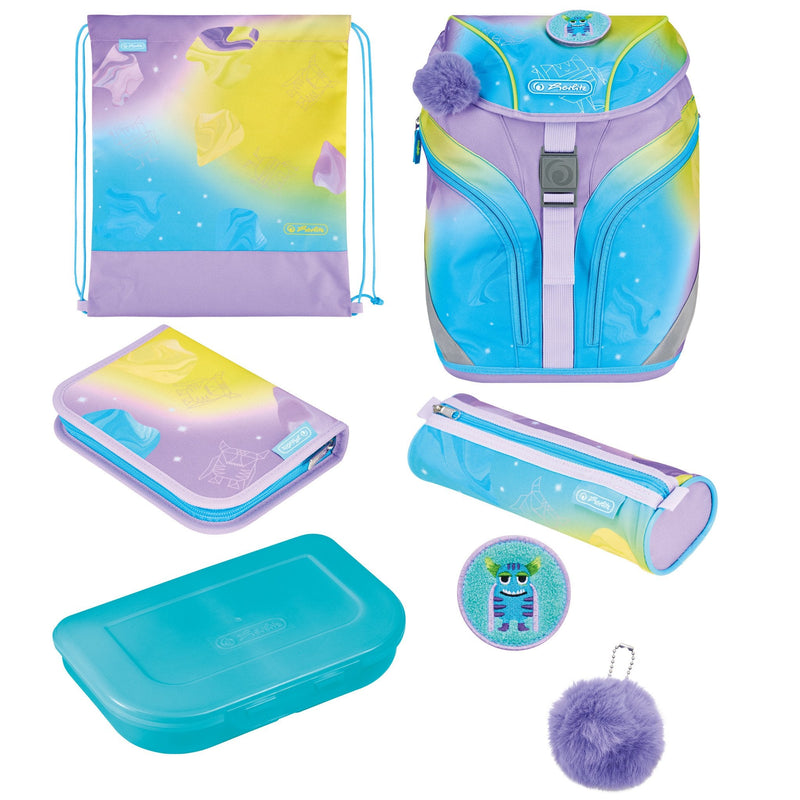 Herlitz Softlight Greenline Little Monster Set Of Backpack School Chica Poliéster Blue Lila, Yellow