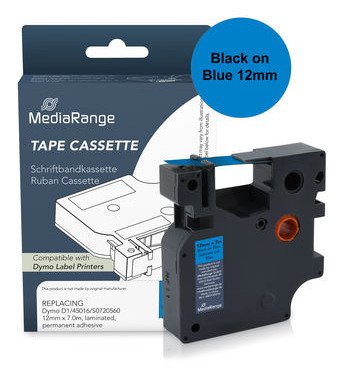 Mediarange Tape Labeller Komp. Dymo 12MMX7M Sw/Blue — image 1