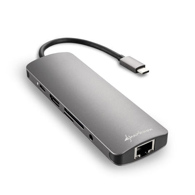 Sharkoon Hub USB 3X3.0 Type-c, RJ45 Reader Cards HDMI Grey — image 1