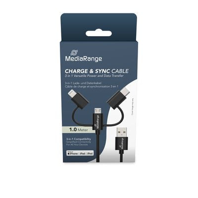Mediarange 3-IN-1 Cable Micro Usb, USB-C And Lightning, Sw