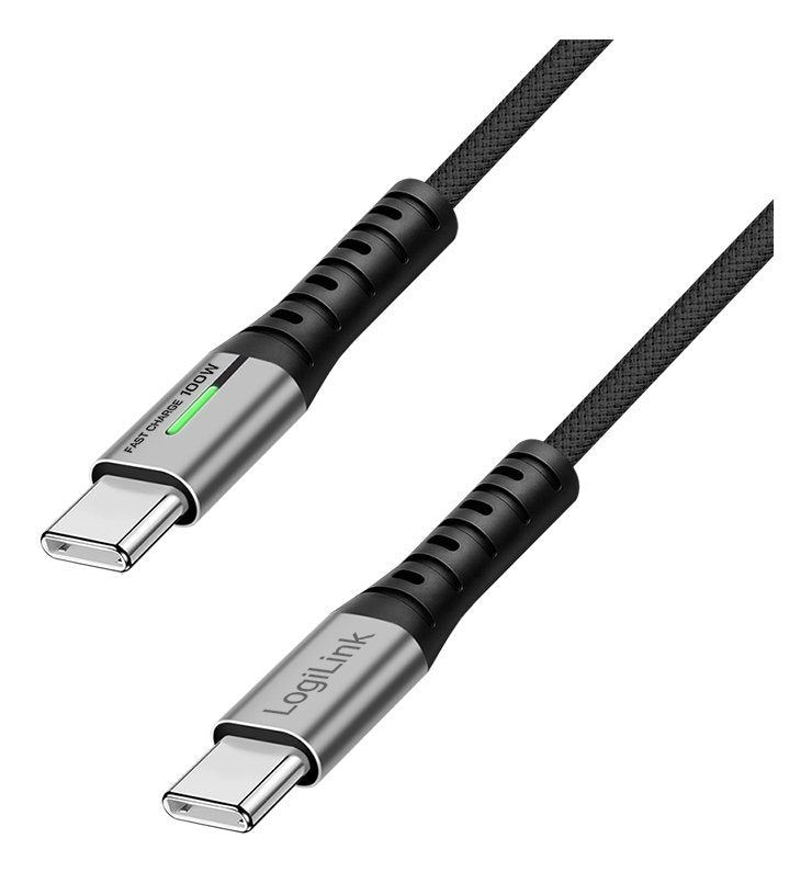 Logilink Cable CU0433 USB 3.2 GEN2X2 Type-c M To M 20Gbps 100W 4K LED Metal Housing Black 1.5M