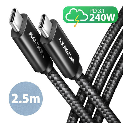 Axagon Cable USB-C To USB-C 2.5M 240W/Braid Blk BUCM2-CM25AB — image 1