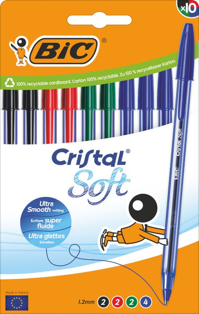 Bic Glass Soft Pack 10 Pens Bola - Punta Media 1.2MM - Trazo 0.45MM - Escritura Mas Fluida - Colours — image 1