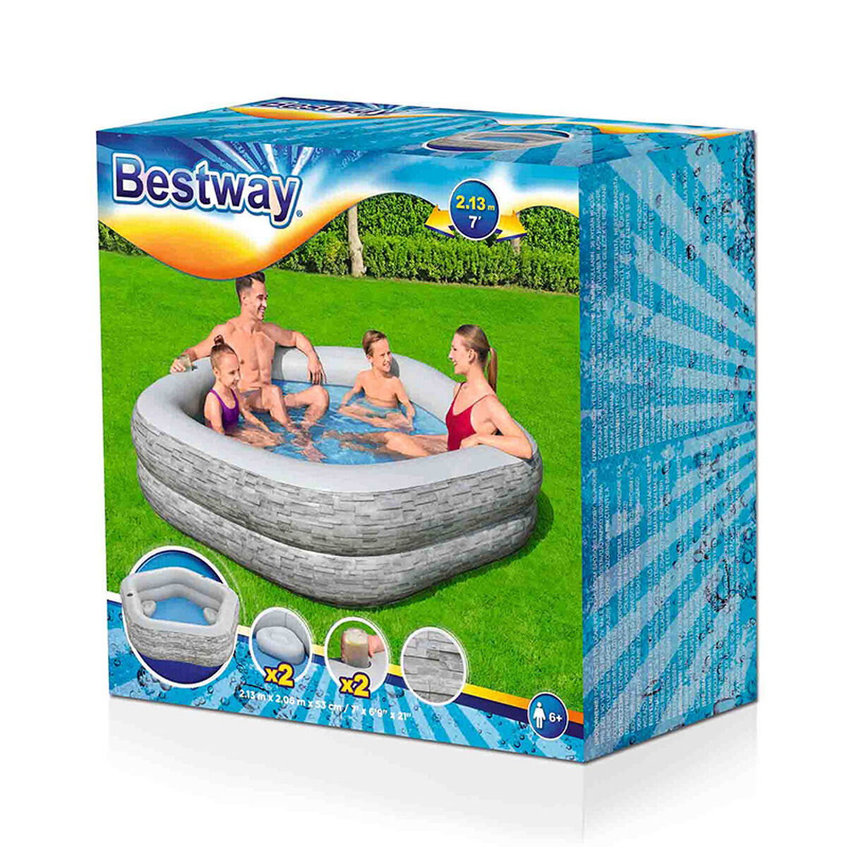 Inflatable pool Bestway Grey 213 x 206 x 53 cm