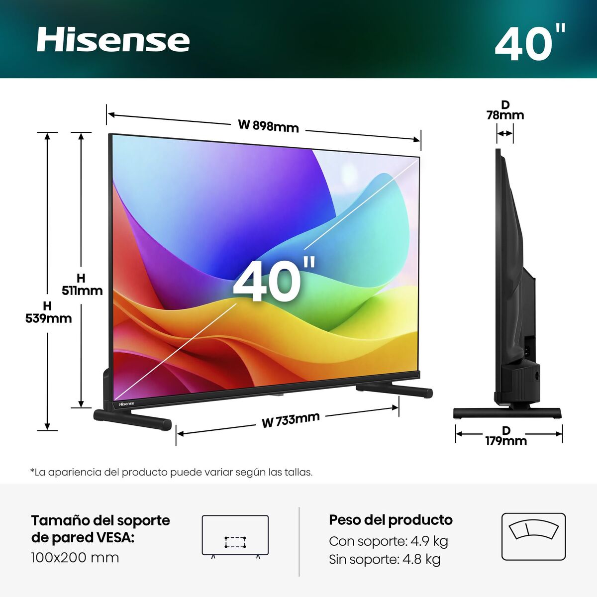 Hisense Smart Tv Hisense 40A5S 1920 X 1080 Px 40" Hdr Full Hd Dolby Atmos Qled