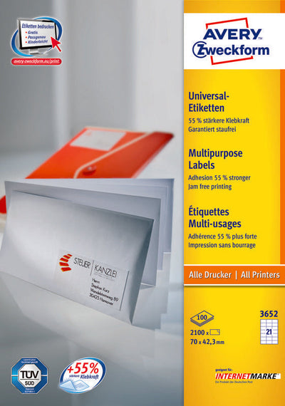 Avery 3652Z Label Self-adhesive Rectángulo White 2100 Pieces 70 X 42,3MM, A4 — image 1