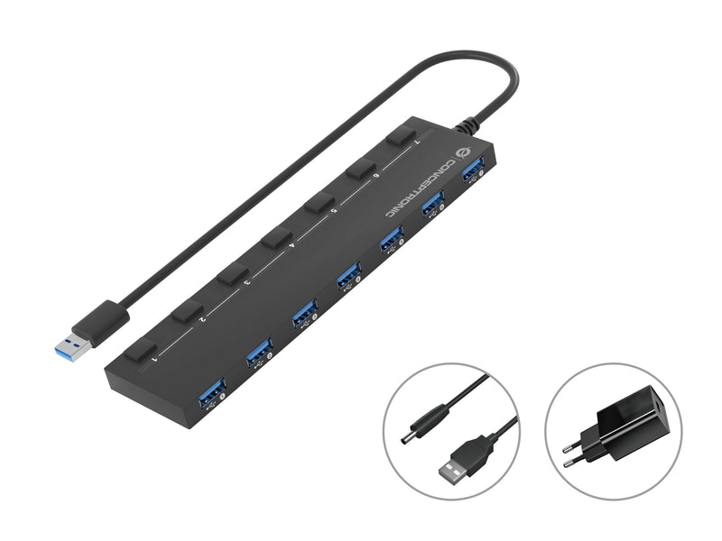 Conceptronic Hub USB 7 Ports 3.0 -7X3.0 With Power Supply Sw