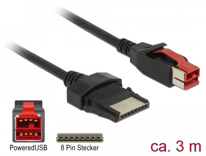 Delock 85479 Cable Poweredusb Male 24V 8 Pin Male 3M Printers And Terminals Point Of Sale