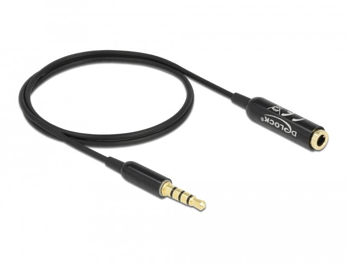 Delock Cable Extensión Audio 3,5MM 4 Pin Male a Female 0,5M Black