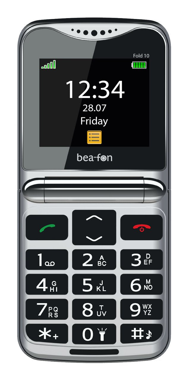 Beafon Fold 10 - 2G, Silver Line, Mobile Phone Foldable With Keys Large Negro-plateado