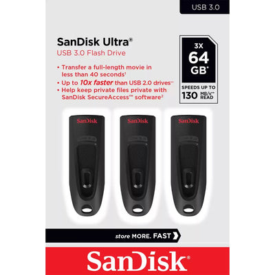 SanDisk 64GB Ultra Memory Flash USB 3.0, Up To 130MB/S, Paquete 3 Units — image 1