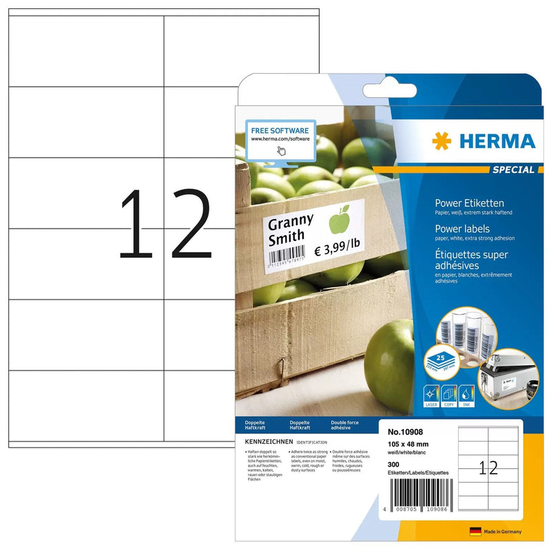 Herma Labels A4 White 105X48 Mm Extremadamente Adhesivas 300 Units