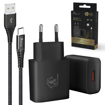 Charger Zestaw Smart Life USB Type a Or Type-c, 200CM, Black + LADOWARKA12W Black — image 1