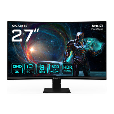 Gigabyte Monitor Curved Gaming 27 GS27QCA QHD - 2560 X 1440, 180HZ, 1MS, 250 Cd/M², Freesync, Hdr Ready, HDMI — image 1