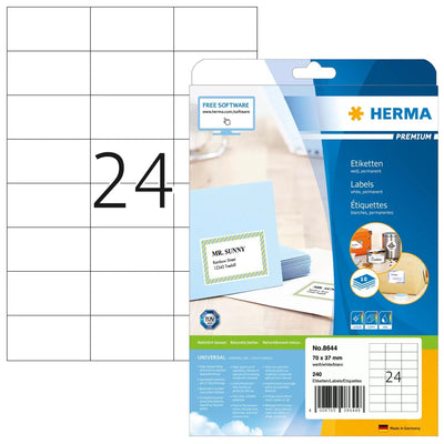Herma Labels 70X37 White 10 Sheets Din A4 240 Pcs. 8644 Labels — image 1