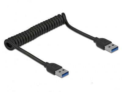 Delock Cable Espiral USB 3.2 Gen 1, USB-A Male USB-A Male Black 1,2 Metres 85348 — image 1