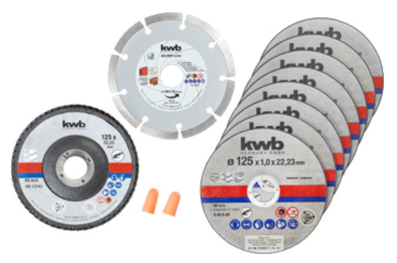 Set Básico Drives Corte Kwb, Ø 125MM, 10 Units Angle Grinder Angular, Box Of Almacenamiento 712042