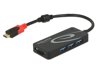 Delock Hub Concentrador USB 3.1 Gen 1 External USB Type-c™ 3 X USB Tipo-a + Card Reader SD 2 Ranuras Black — image 1