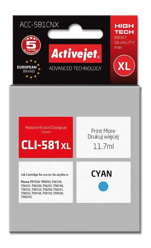 Activejet Ink ACC-581CNX (reemplazo CLI-581C XL - Supreme - 11 70ML - Cyan