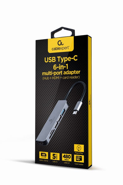 Gembird Hub A-CM-COMBO6-02 Multi Port Adapter USB Type-c 6IN1 + HDMI + Card Reader — image 1