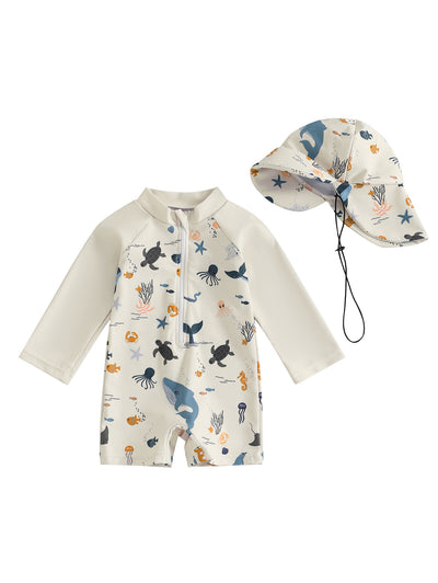 Hat One-piece Long Sleeves Children's Swimsuit