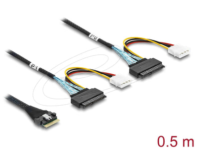 Delock PCIE 4.0 Cable Slim Sas SFF-8654 8I a 2 X U.2 SFF-8639 Connector Female + Connection Eléctrica 0,5M — image 1