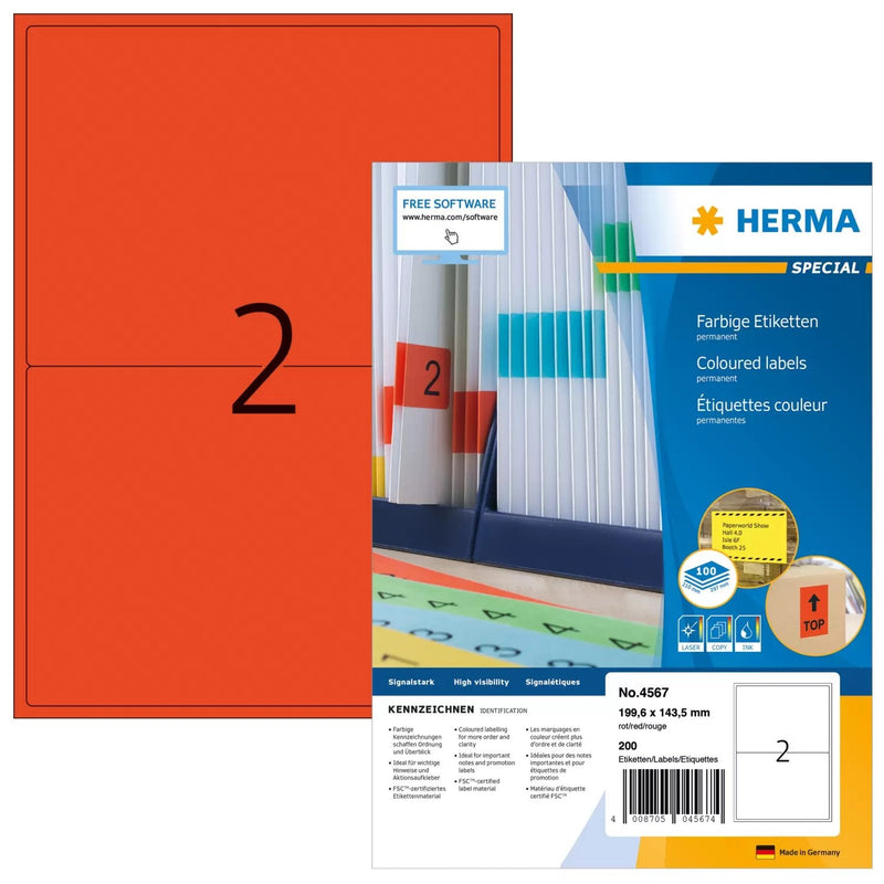 Herma Labels A4 Red 199,6X143,5MM Paper Matte 1400 Units
