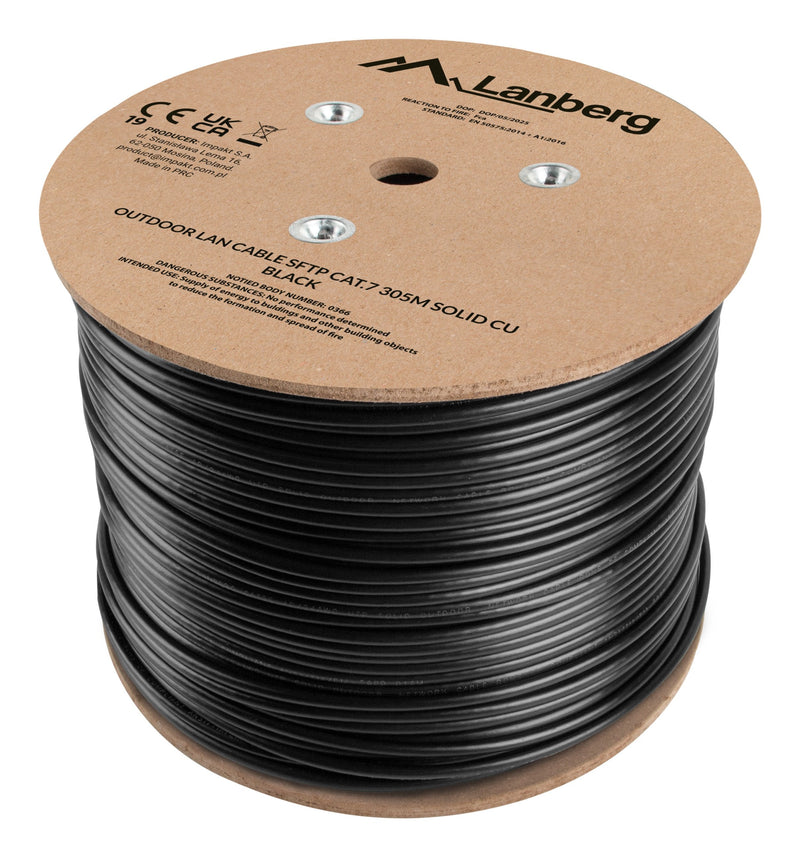 Lanberg Bobina Network Cable Outdoor SFTP RJ45 CAT.7 Solido Cu 305M Black Fluke Passed