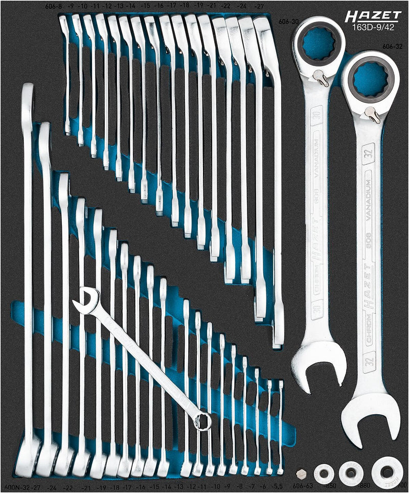 Hazet Set Of Keys 163D-9 42, Size 1 2 + 42 Pieces Key Poligonal With Función Trinquete Conmutable 163D-9/42