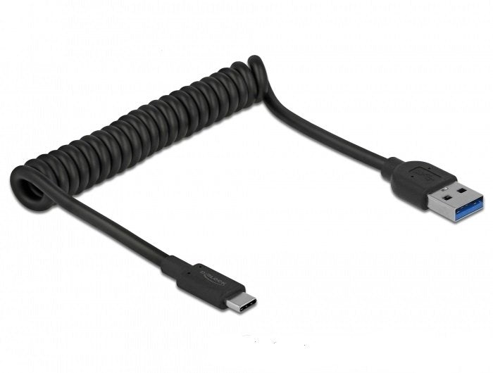 Delock USB Cable 3.1 Gen 2 Espiral Plug USB-A USB-C 1.20M Black