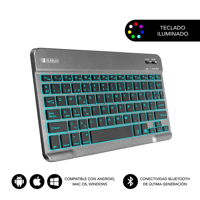 Subblim Keyboard Bluetooth SUB-KBT-SMBL31 Grey BT3.0 Keys Iluminadas Battery 420MAH Compatible Multidispositiv