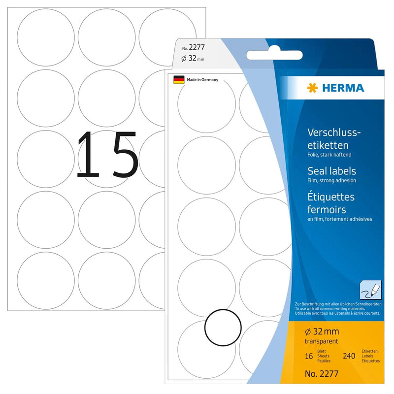 Herma Seal Labels Transparent 32 16 Sheets 111X170 240 Pcs. 2277 Labels