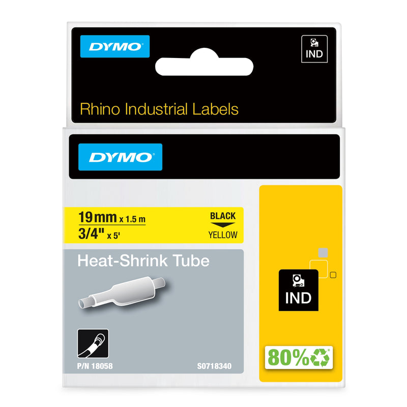 Dymo Rhino Tape ID1-19, Black Sobre Yellow 19MMX1'5M, Tubo Termorretractil (S0718340)