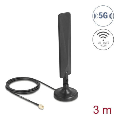 Delock 5G LTE Antenna Sma Connector Male 3 dBi Omnidirektional With Cable Connection RG-174 3M With Kippgelenk — image 1