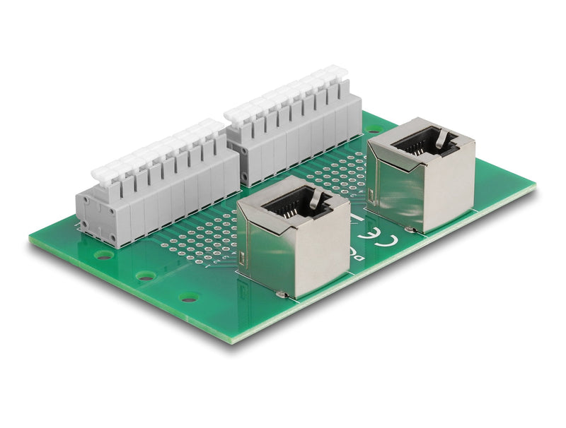 Delock 66995 RJ45 2 X Female a 2 X Bloque Terminals Con Pulsador Carril Din Ángulo