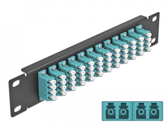 Delock 10 Patch Panel Fo 12 Ports Lc Quad Aqua 1 U Black