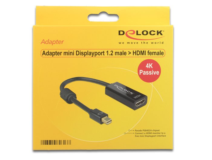 Delock Adaptorcable Mini DisplayPort 1.2 Plug HDMI Socket Black 4K Passive
