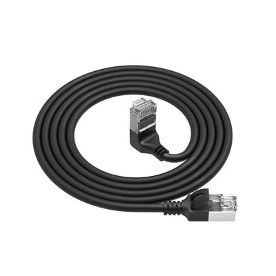 Black 5 Meters U FTP CAT.6A Lszh Slimline Patch Cable With RJ45 Connectors 90° Angled Up To Straight — image 1