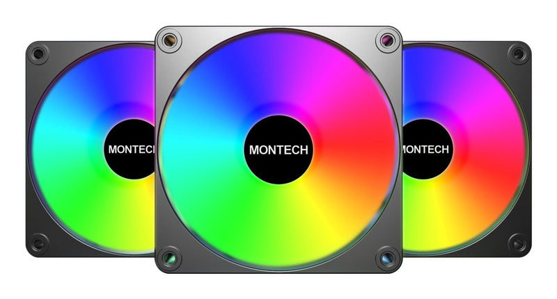 Montech Fans PC GF120R V2 Argb, Black/White Paquete 3, Marcha Atrás, 120MM GF120R V2 ARGB 3 In 1 Pack (b)