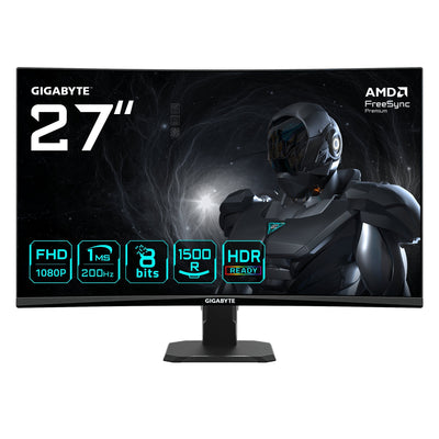 Gigabyte Monitor 27 GS27FCA, Curved VA 1500R,1920X1080 (FHD),0.31PP,3000:1,1MS,200HZ,2HDMI + 1DP — image 1