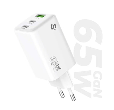 Subblim Charger Wall/Travel 2x USB-C + USB-A GaN 65W Pd White Charger Subblim GaN 65W USB-C + USB-C + USB-A — image 1